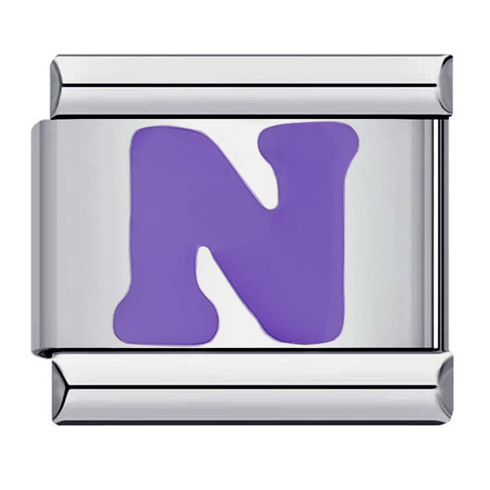 Charm Italiano Letra N Morada Para Pulseras Italianas Charm Composable Link - soufeeles