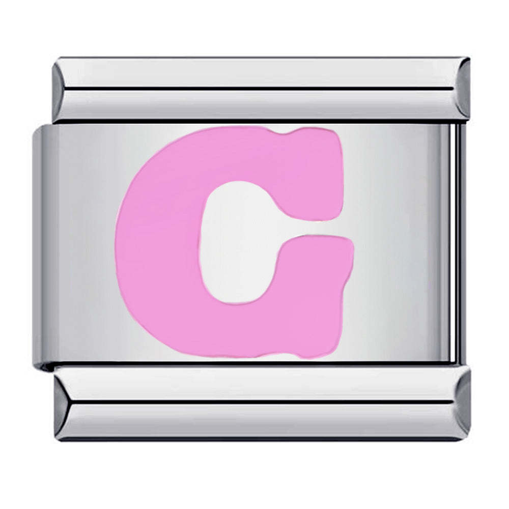 Charm Italiano Letra G Rosa Para Pulseras Charm Italianas Link Composable - soufeeles