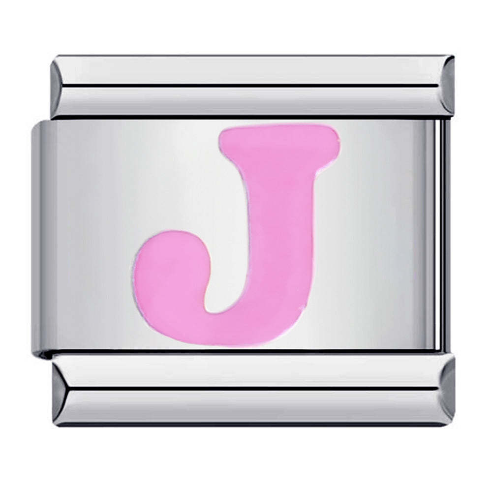 Charm Italiano Letra J Rosa Para Pulseras Charm Italianas Link Composable - soufeeles