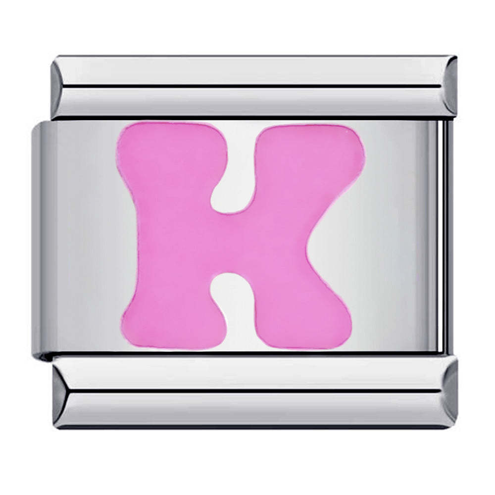 Charm Italiano Letra K Rosa Para Pulseras Italianas Charm Composable Link - soufeeles
