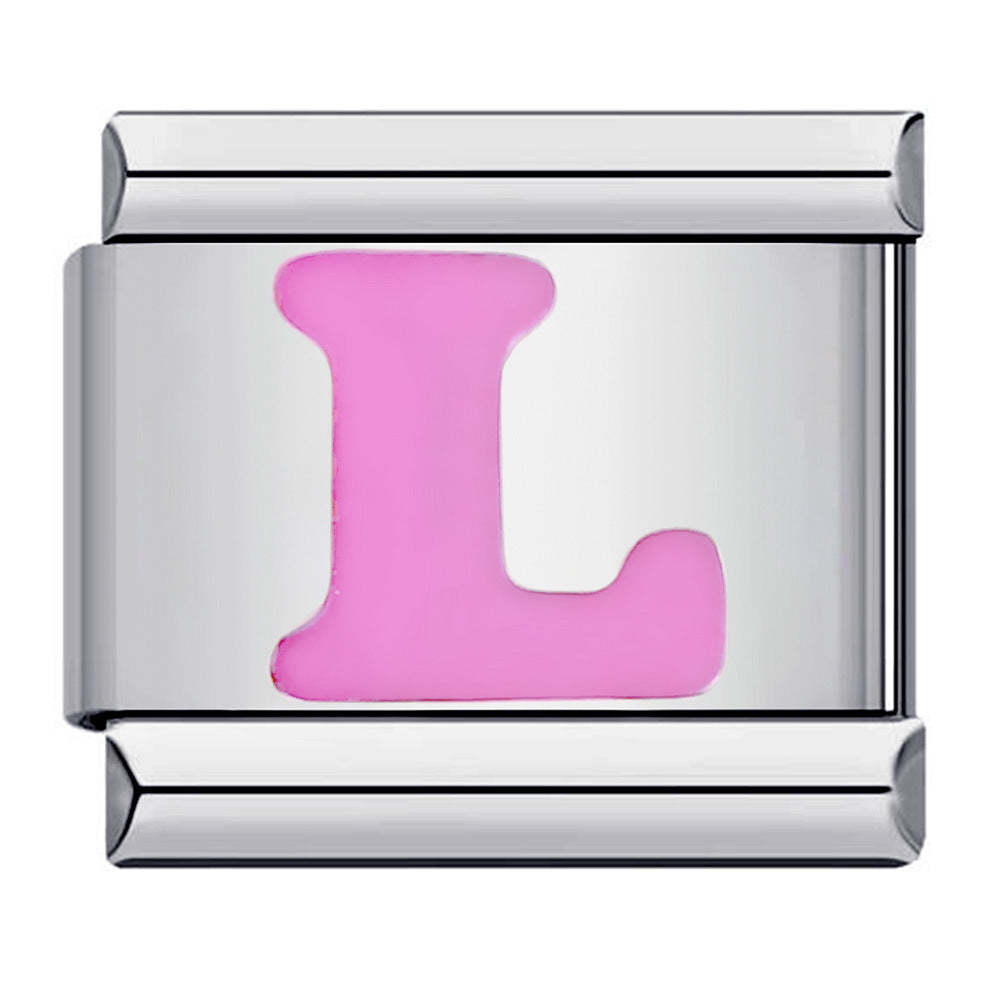 Charm Italiano Letra L Rosa Para Pulseras Charm Italianas Link Composable - soufeeles
