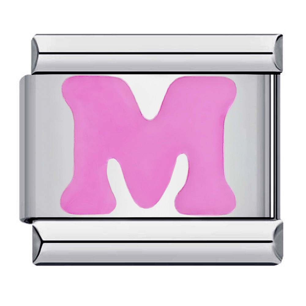 Charm Italiano Letra M Rosa Para Pulseras Italianas Charm Composable Link - soufeeles