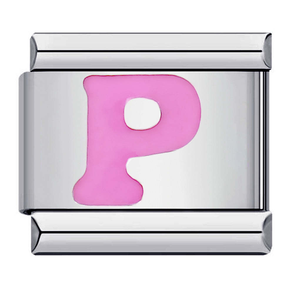 Charm Italiano Letra P Rosa Para Pulseras Charm Italianas Link Composable - soufeeles