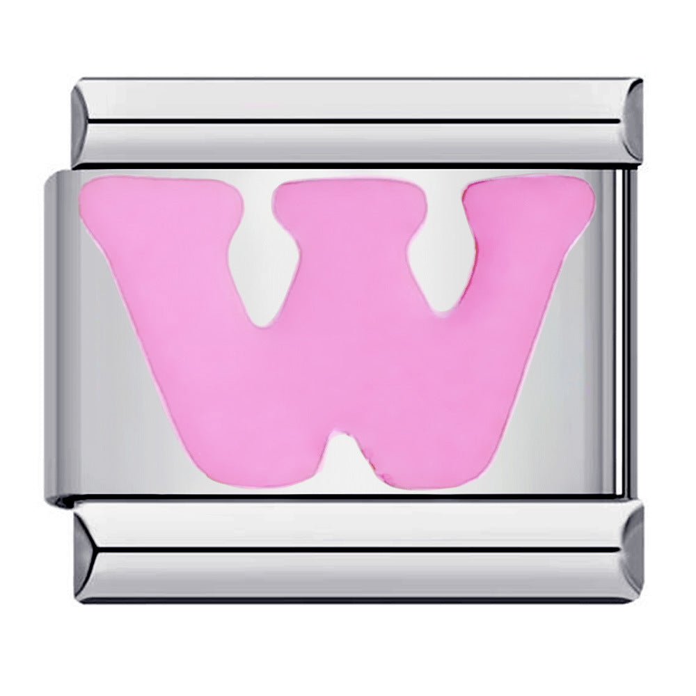 Charm Italiano Letra W Rosa Para Pulseras Charm Italianas Link Composable - soufeeles