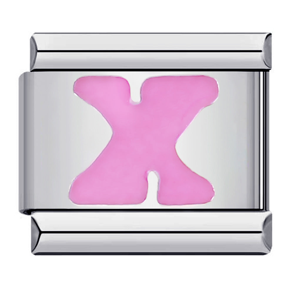 Charm Italiano Letra X Rosa Para Pulseras Italianas Charm Composable Link - soufeeles