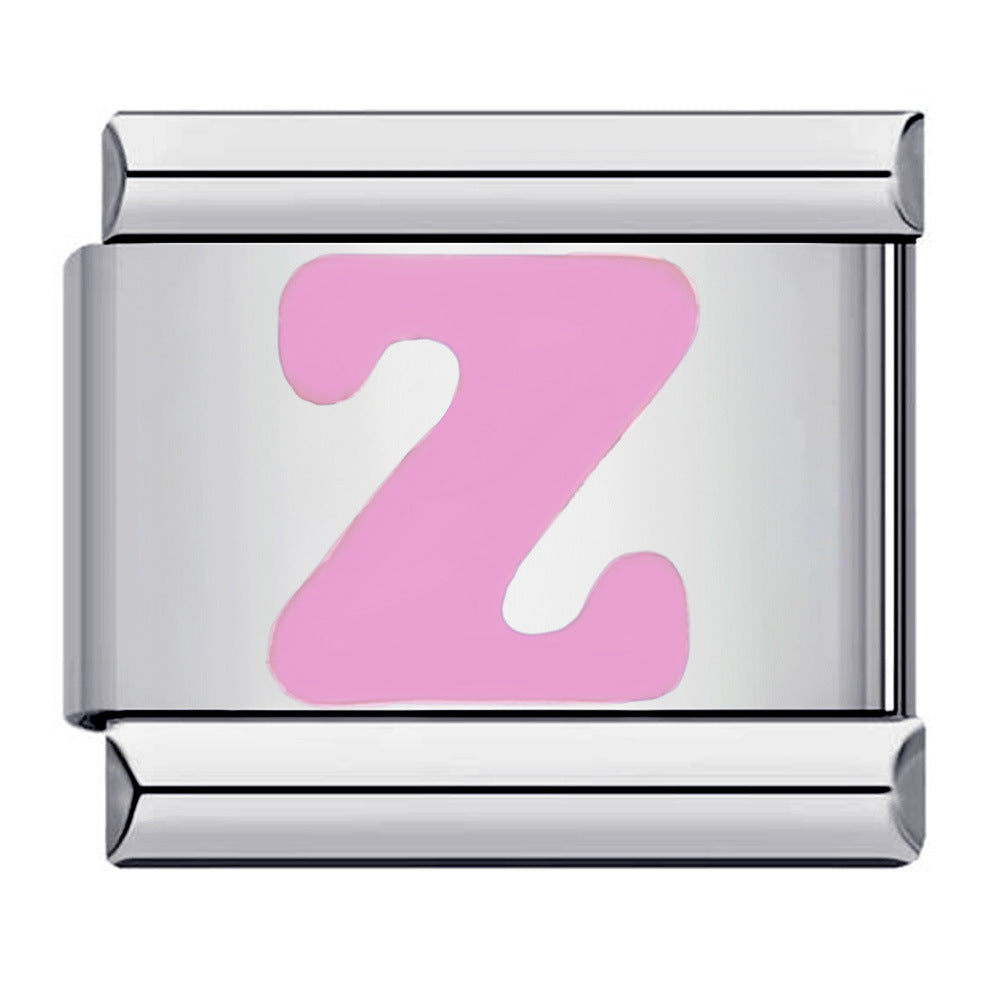 Charm Italiano Letra Z Rosa Para Pulseras Italianas Charm Composable Link - soufeeles