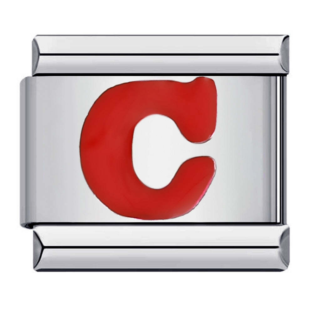 Charm Italiano Letra C Roja Para Pulseras Italianas Charm Composable Link - soufeeles