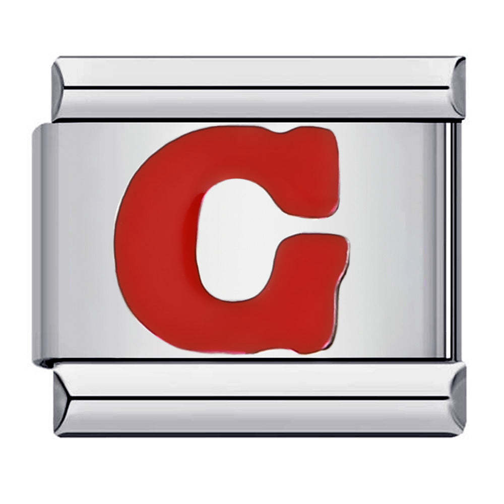 Charm Italiano Letra G Roja Para Pulseras Italianas Charm Composable Link - soufeeles