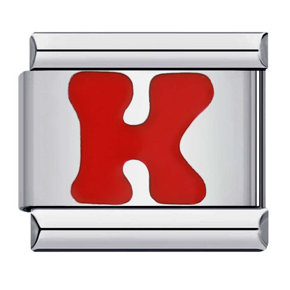 Charm Italiano Letra K Roja Para Pulseras Italianas Charm Composable Link - soufeeles