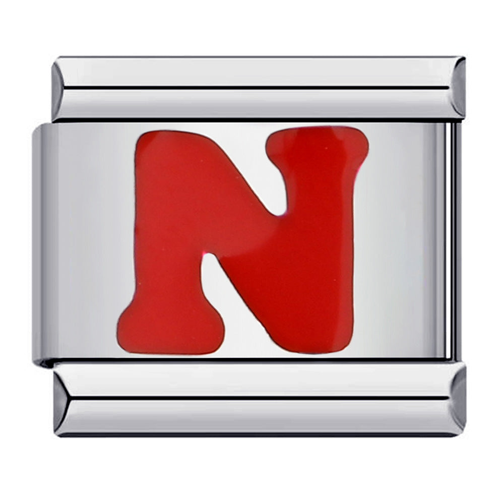 Charm Italiano Letra N Roja Para Pulseras Italianas Charm Composable Link - soufeeles