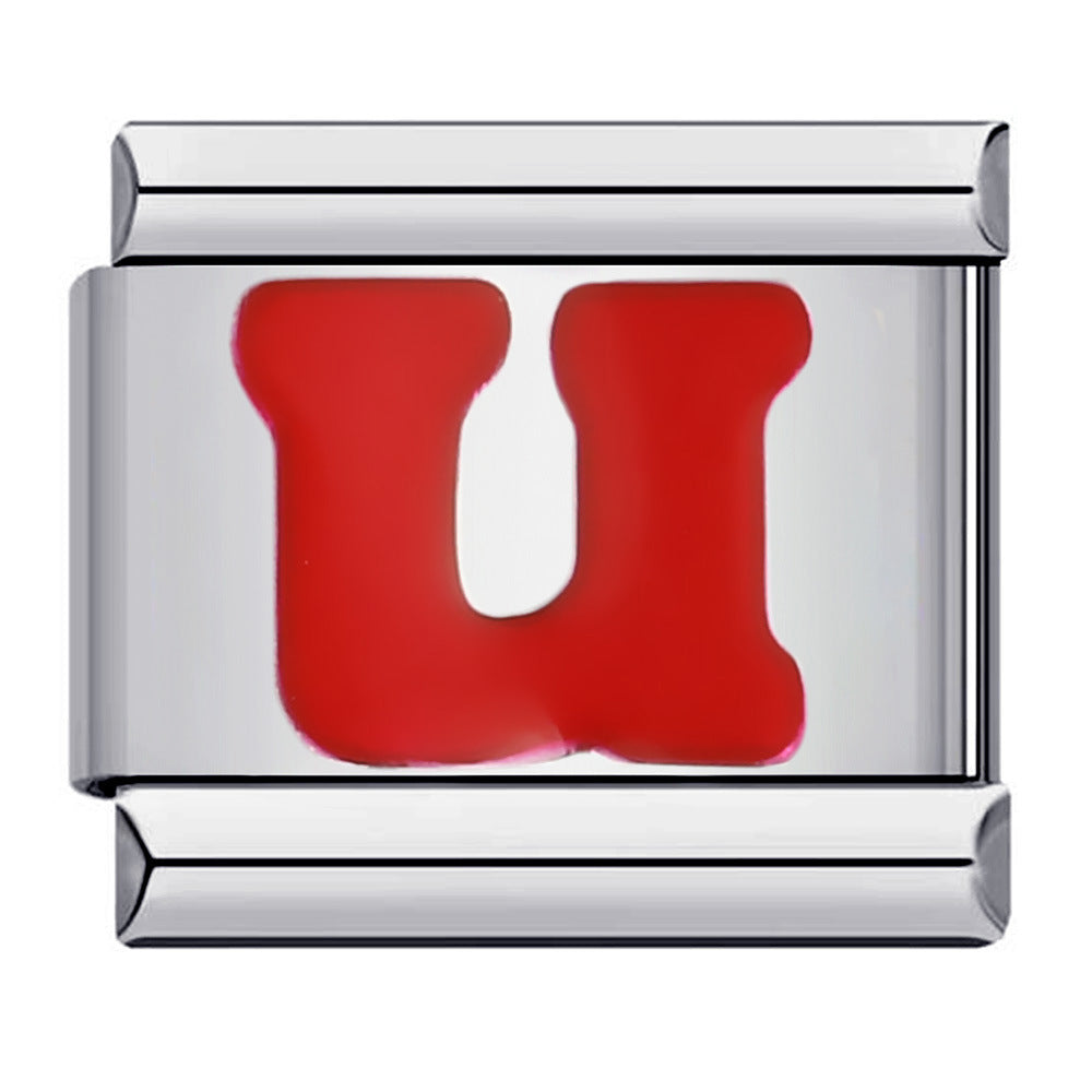 Charm Italiano Letra U Roja Para Pulseras Italianas Charm Composable Link - soufeeles