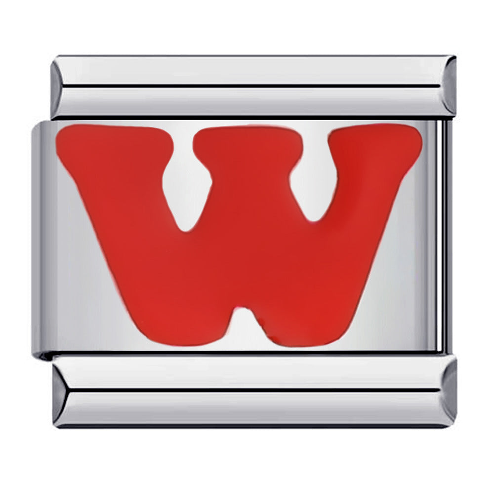 Charm Italiano Letra W Roja Para Pulseras Italianas Charm Composable Link - soufeeles