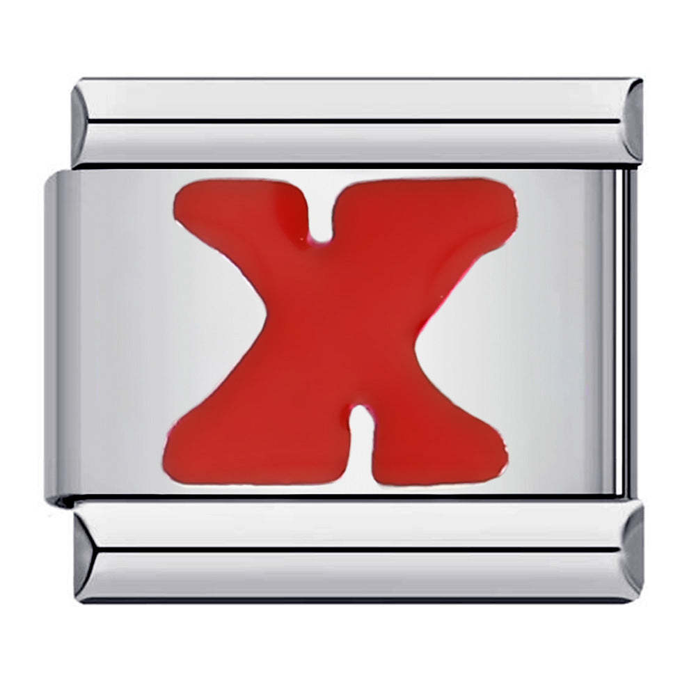 Charm Italiano Letra X Roja Para Pulseras Italianas Charm Composable Link - soufeeles
