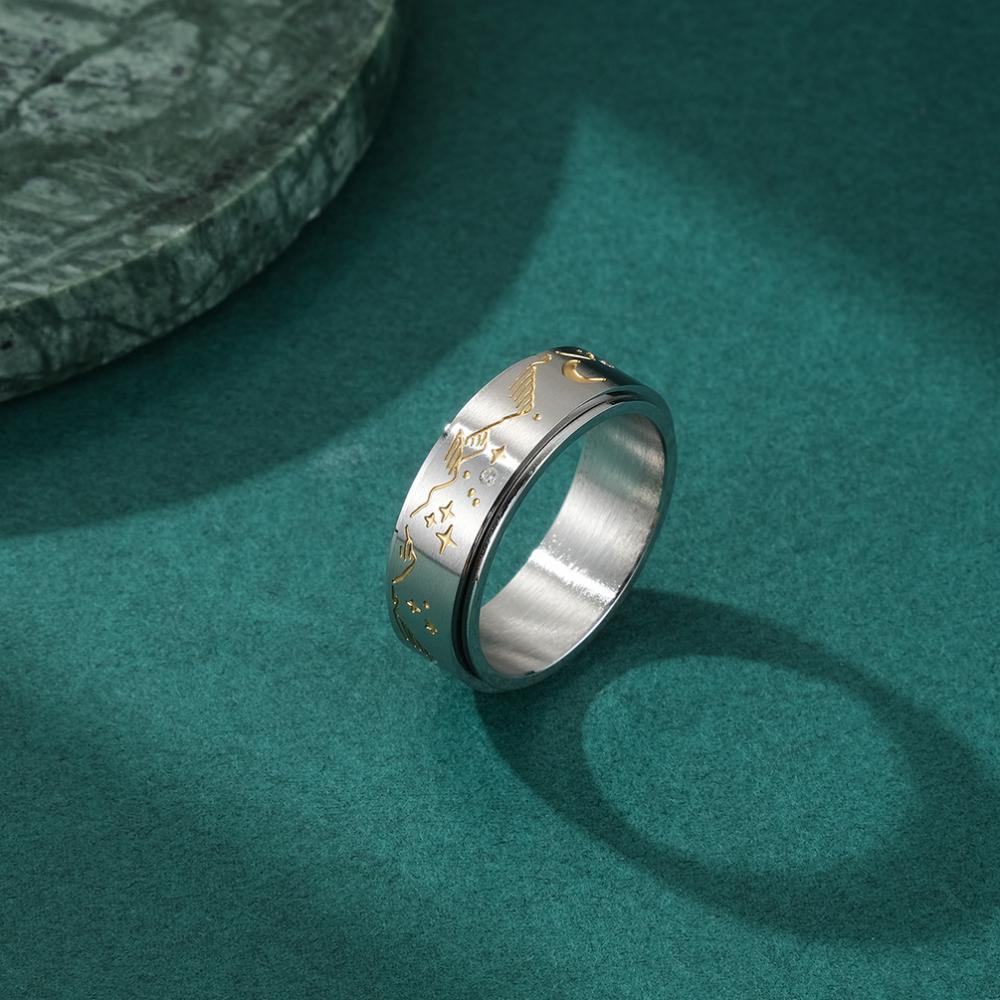 Anillo Giratorio Para Aliviar La Ansiedad, Anillo Giratorio De Acero Inoxidable Con Forma De Luna Y Estrella, Regalos De Joyería - soufeeles