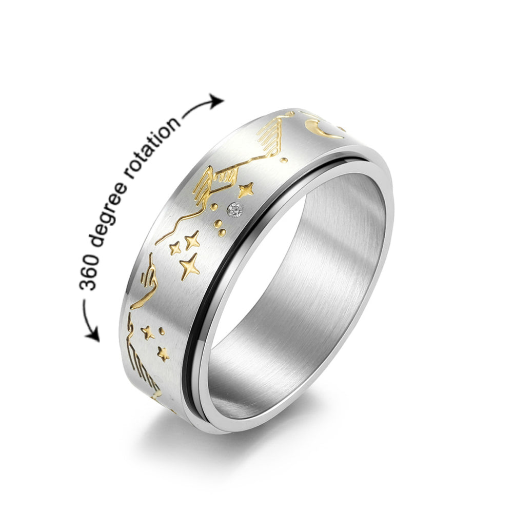 Anillo Giratorio Para Aliviar La Ansiedad, Anillo Giratorio De Acero Inoxidable Con Forma De Luna Y Estrella, Regalos De Joyería - soufeeles