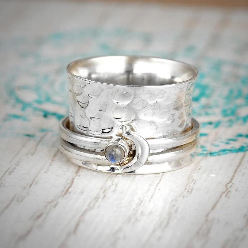Fidget Anillos Para Aliviar La Ansiedad, Anillo Giratorio Con Forma De Luna, Regalos De Joyería Para Mujeres Y Niñas - soufeeles