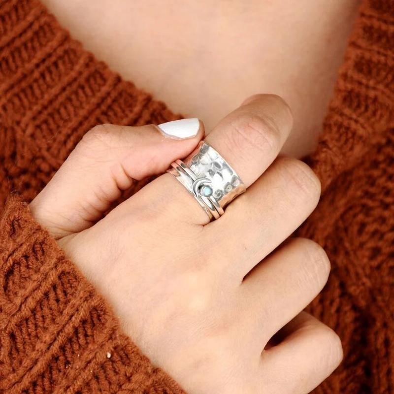 Fidget Anillos Para Aliviar La Ansiedad, Anillo Giratorio Con Forma De Luna, Regalos De Joyería Para Mujeres Y Niñas - soufeeles