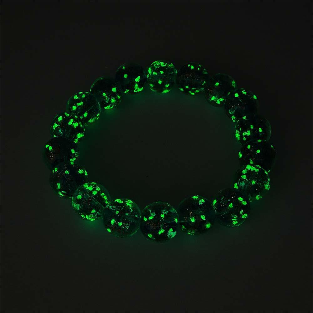 Pulsera Con Cuentas Elásticas De Cristal De Luciérnaga Azul Real Que Brilla En La Pulsera Luminosa Oscura - soufeeles