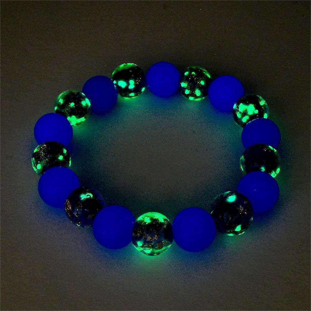 Pulsera Con Cuentas Elásticas De Cristal De Luciérnaga Azul Oscuro Que Brilla En La Pulsera Luminosa Oscura - soufeeles