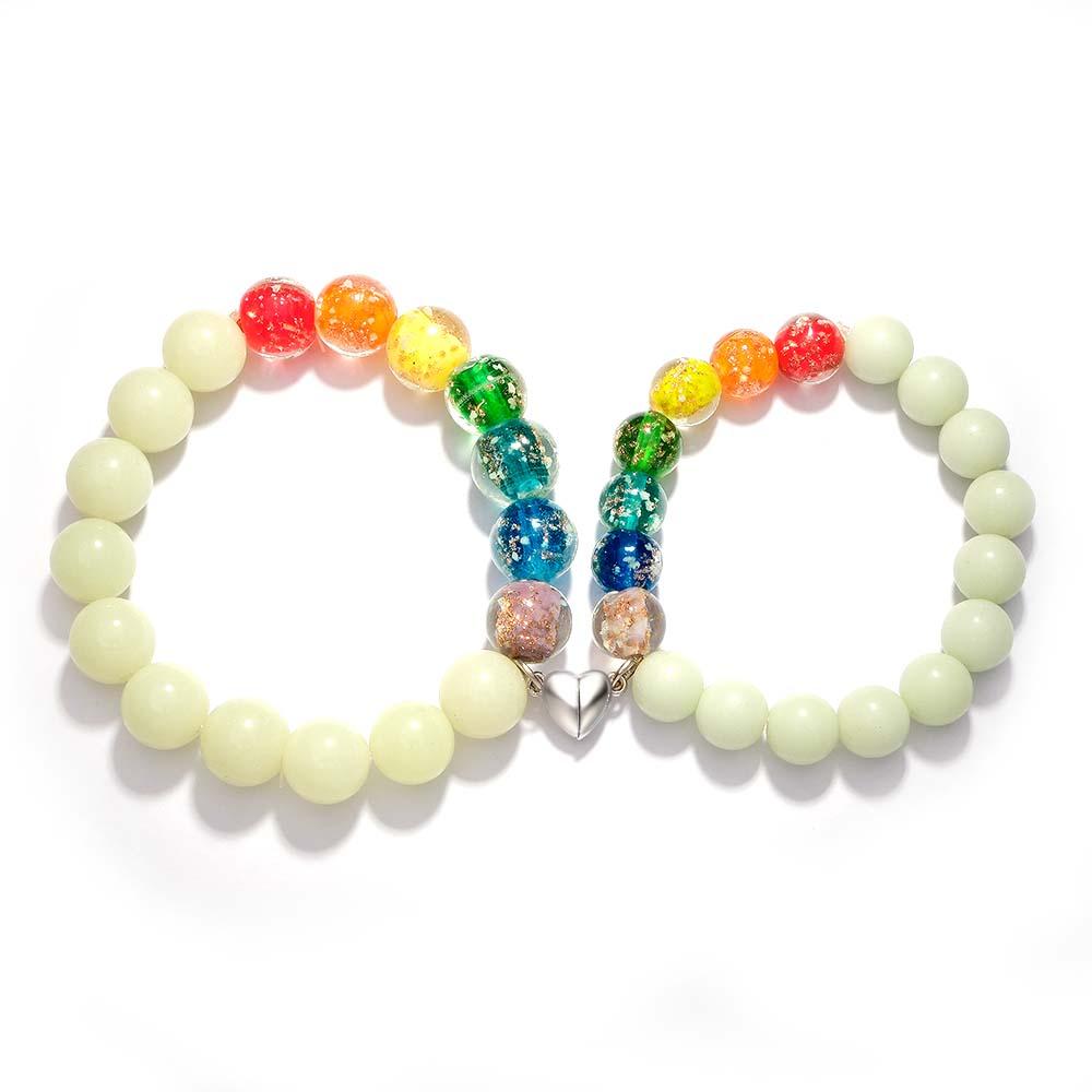 Pulsera De Cuentas Elásticas De Cristal De Luciérnaga De Pareja Colorida Que Brilla En La Oscuridad Pulsera Luminosa - soufeeles