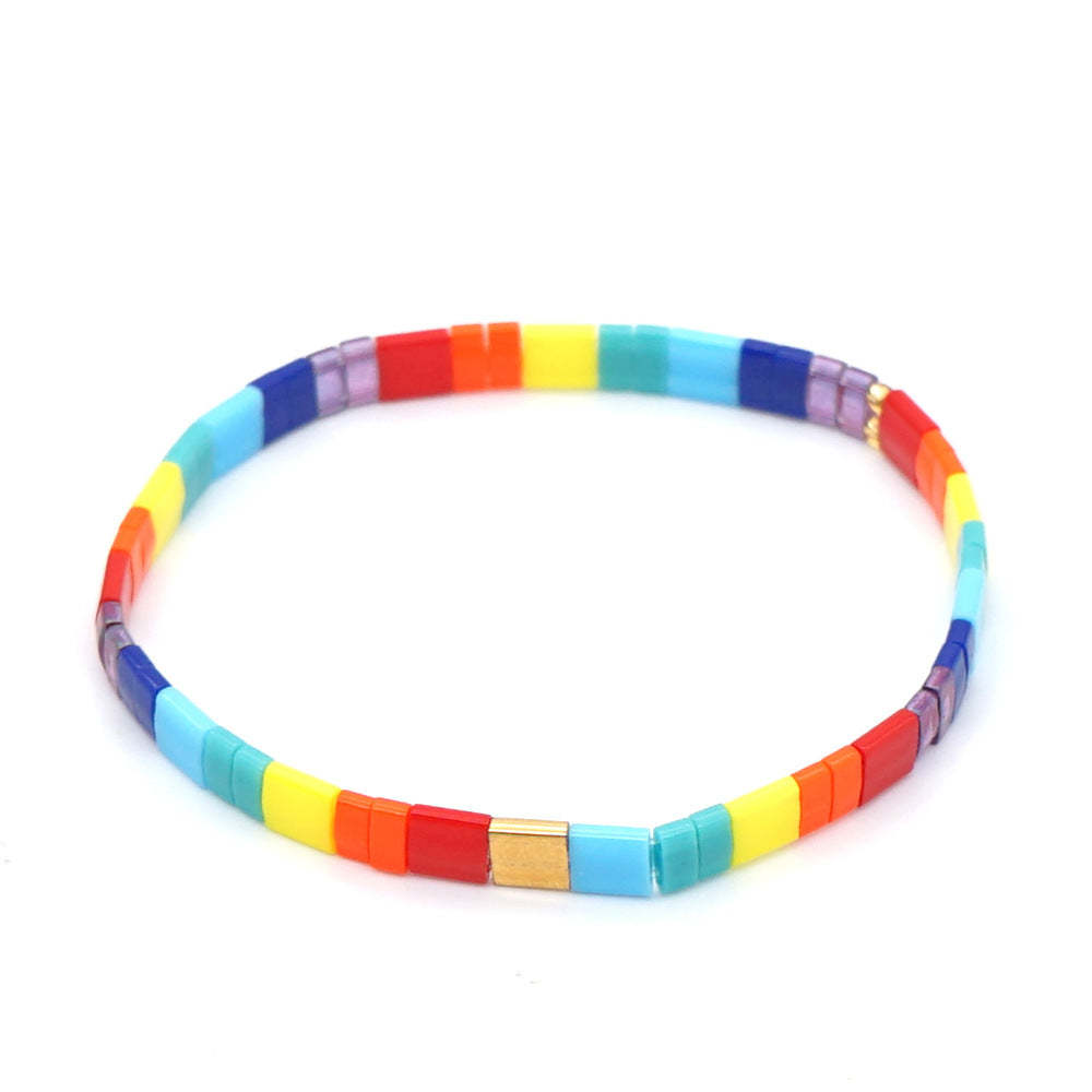 Pulsera De Cuentas Tila, Pulseras De Moda Vintage De Color Arcoíris, Regalo - soufeeles