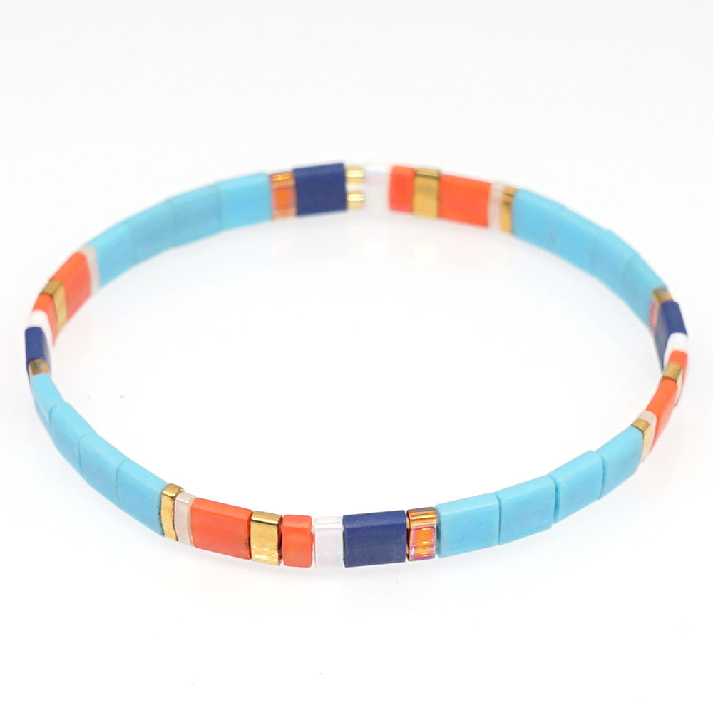 Pulsera De Cuentas Tila Naranja Y Azul Pulseras De Moda Vintage Regalo - soufeeles