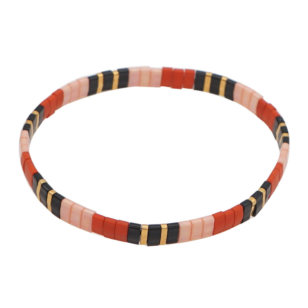 Pulsera De Cuentas Tila, Pulseras De Moda Vintage Rojas Y Negras, Regalo - soufeeles