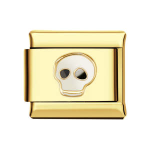 Charm Italiano Calavera Blanca En Oro Para Pulseras Charm Italianas Enlace Componible