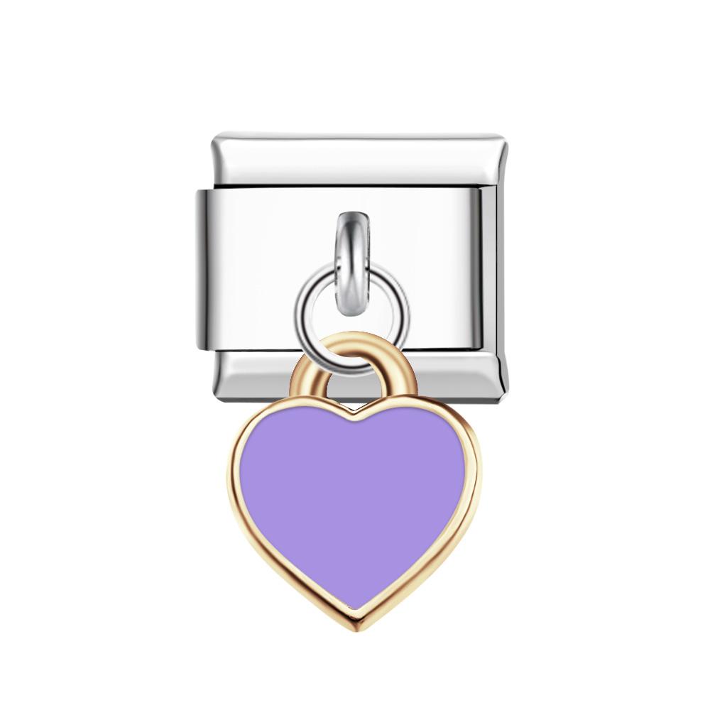 Charm Italiano Corazones Morados Para Pulseras Charm Italianas Link Composable - soufeeles