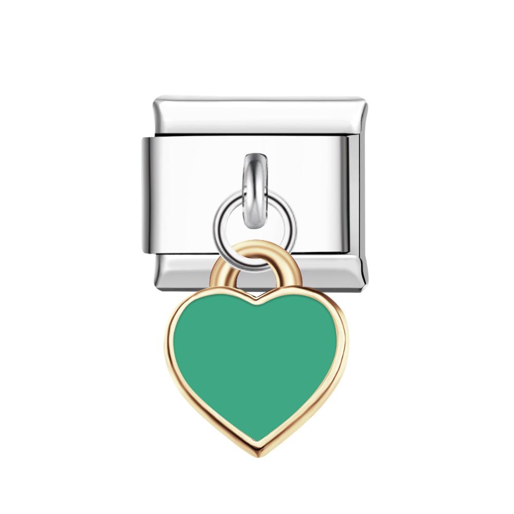 Charm Italiano Corazón Melocotón Verde Para Pulseras Italianas Charm Composable Link - soufeeles
