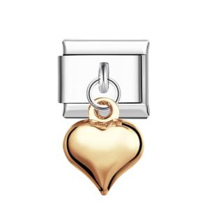 Charm Italiano Corazón Brillante En Oro Para Pulseras Charm Italianas Enlace Componible