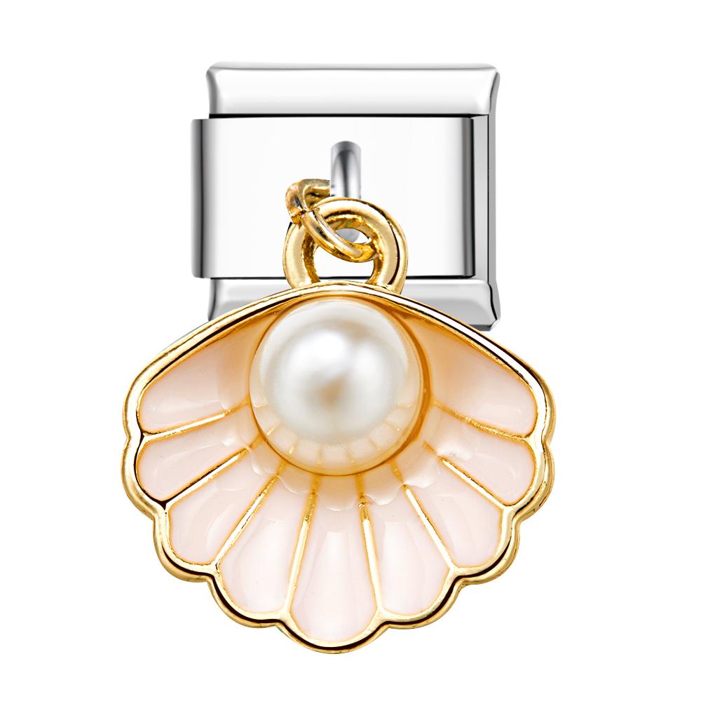 Charm Italiano Perlas Concha Rosa Claro Para Pulseras Italianas Charm Link Composable - soufeeles