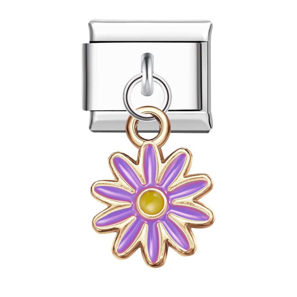 Charm Italiano Flor De Diez Pétalos De Colores-morado Para Pulseras Italianas Charm Composable Link - soufeeles