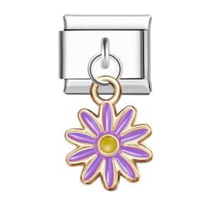 Charm Italiano Flor De Diez Pétalos De Colores-morado Para Pulseras Italianas Charm Enlace Componible
