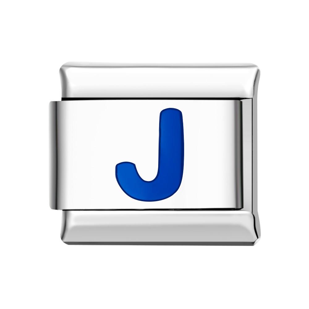 Charm Italiano J Azul Para Pulseras Charm Italianas Link Composable - soufeeles