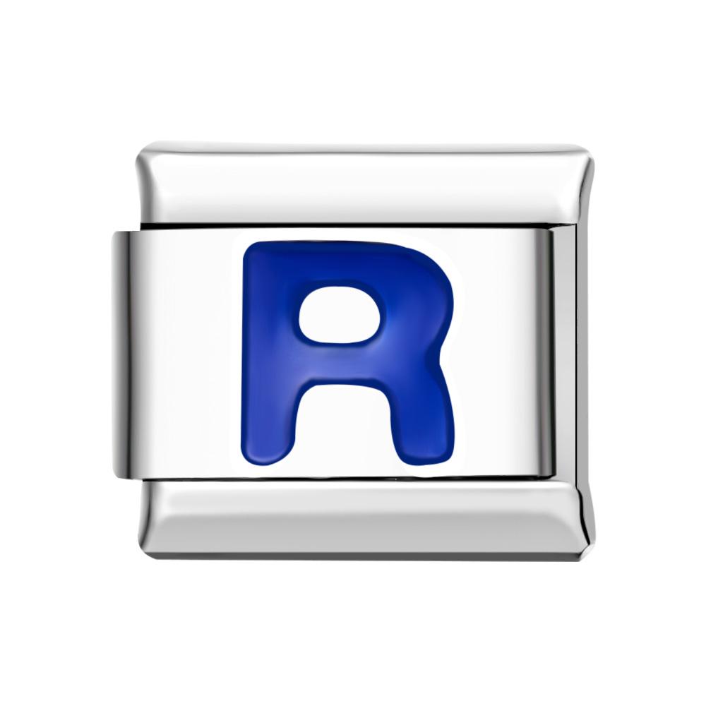 Charm Italiano R Azul Para Pulseras Charm Italianas Link Composable - soufeeles