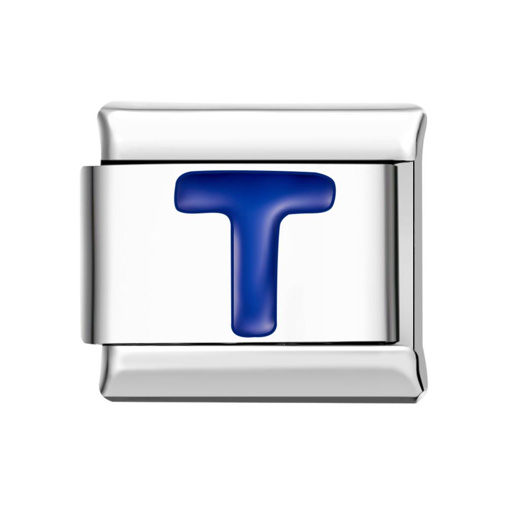 Charm Italiano T Azul Para Pulseras Charm Italianas Link Composable - soufeeles