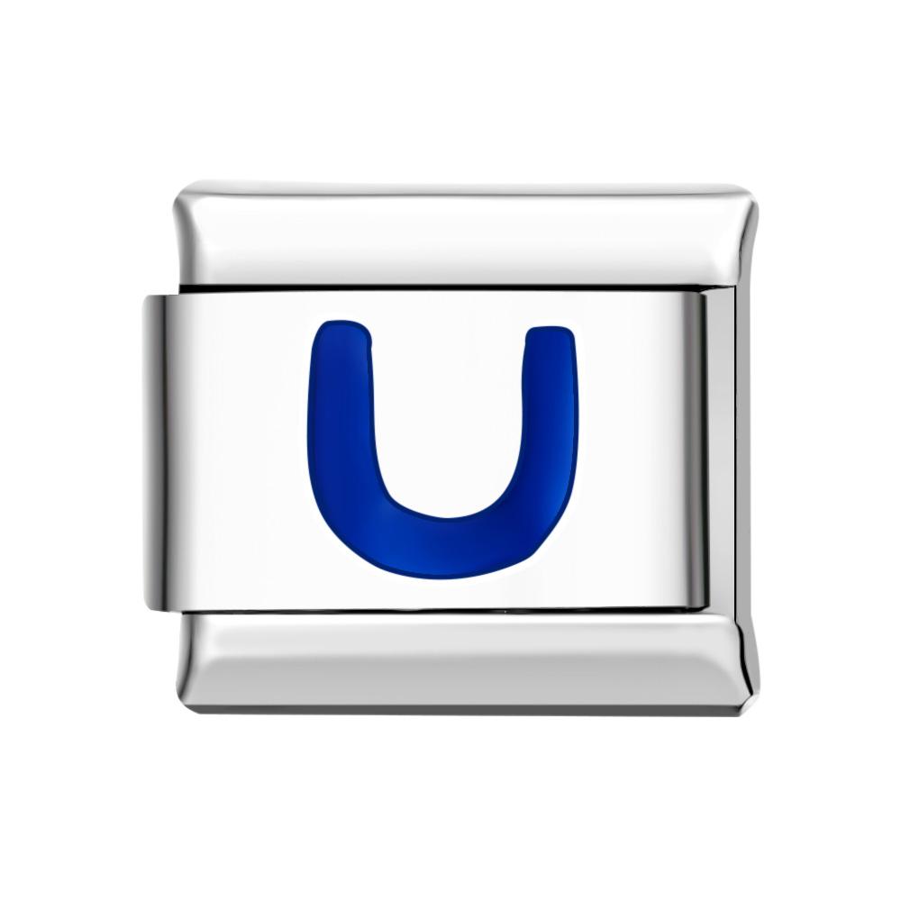Charm U Italiano Azul Para Pulseras Charm Italianas Link Composable - soufeeles
