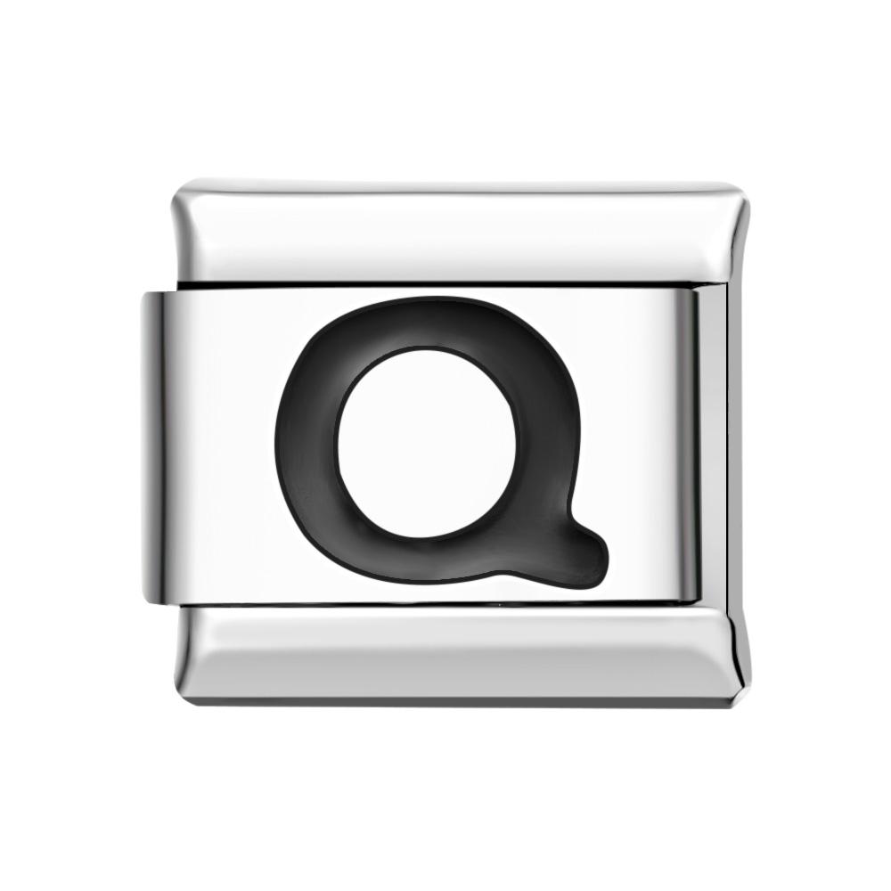 Charm Italiano Alfabeto Q-negro Para Pulseras Charm Italianas Link Composable - soufeeles