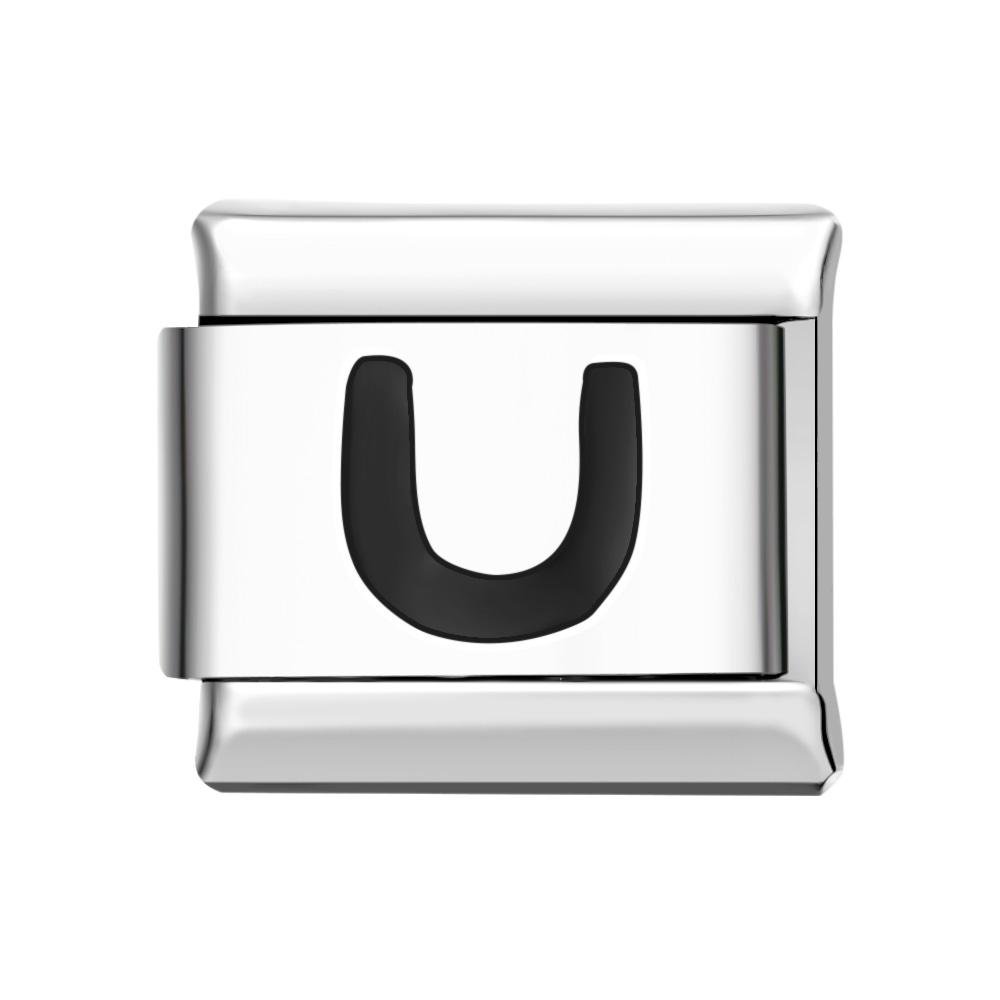 Charm Italiano Alfabeto U-negro Para Pulseras Charm Italianas Link Composable - soufeeles