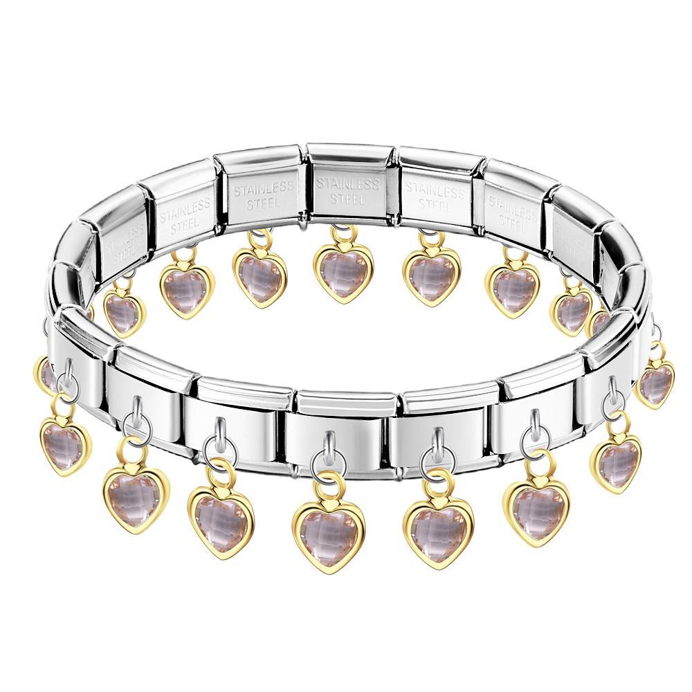 Pulsera Italiana Vintage Con Colgante De Corazón Rosa - soufeeles