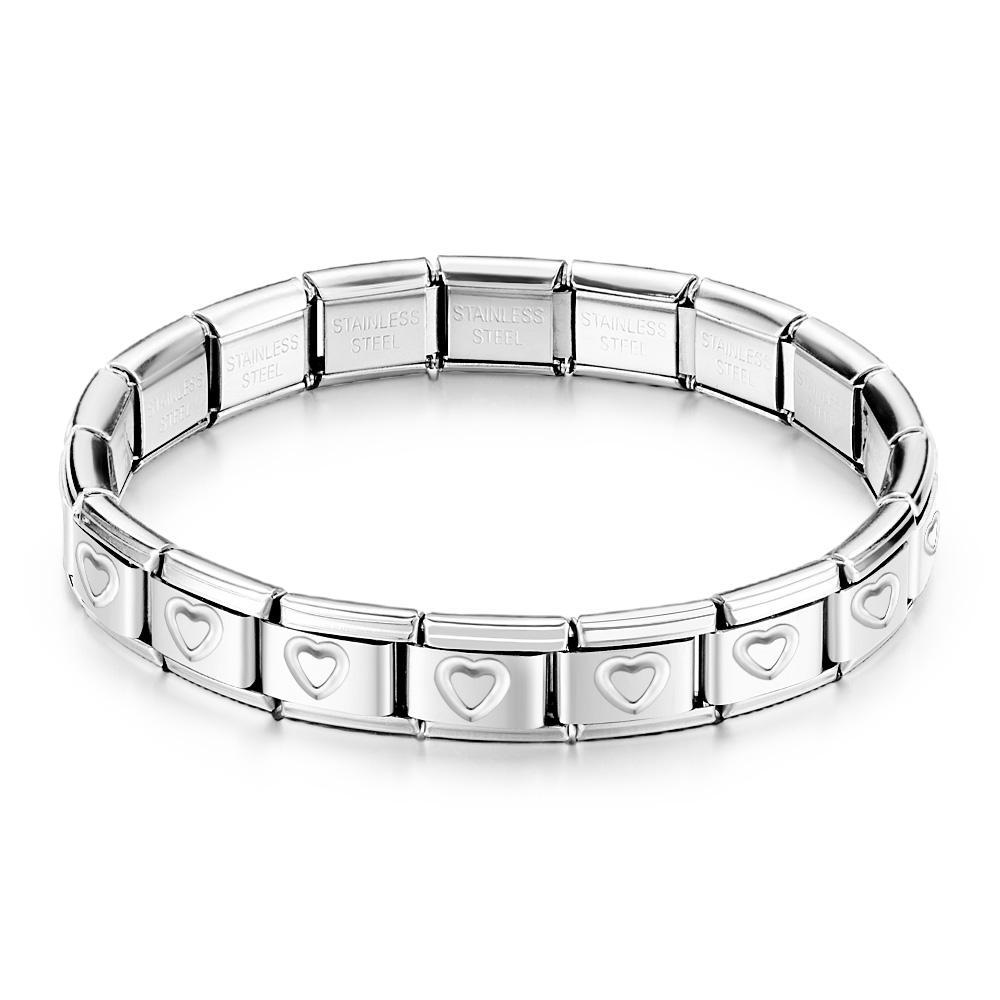 Pulsera Italiana Vintage Con Dijes De Corazón De Plata - soufeeles