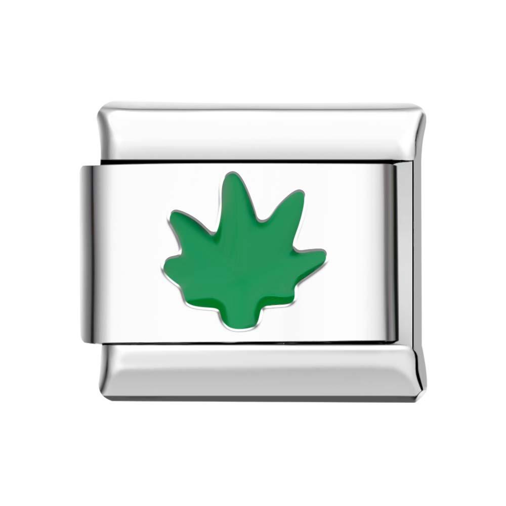 Charm Italiano Hoja De Arce Verde Para Pulseras Charm Italianas Link Composable - soufeeles