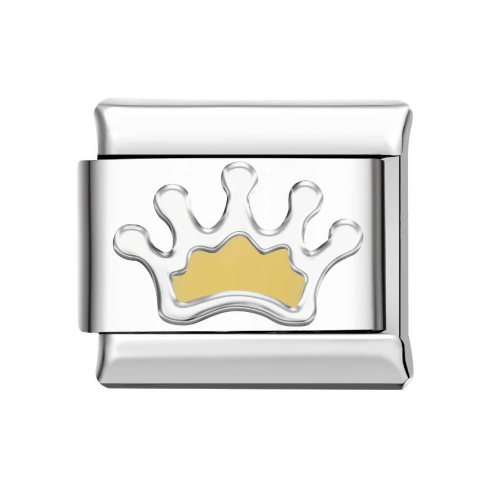 Charm Italiano Corona Amarilla Para Pulseras Charm Italianas Link Composable - soufeeles