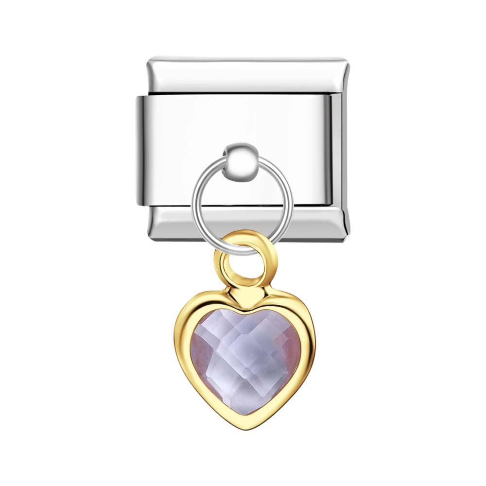 Colgante Corazón Morado Charm Italiano Para Pulseras Italianas Charm Composable Link - soufeeles
