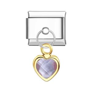 Colgante Corazón Morado Charm Italiano Para Pulseras Italianas Charm Composable Link