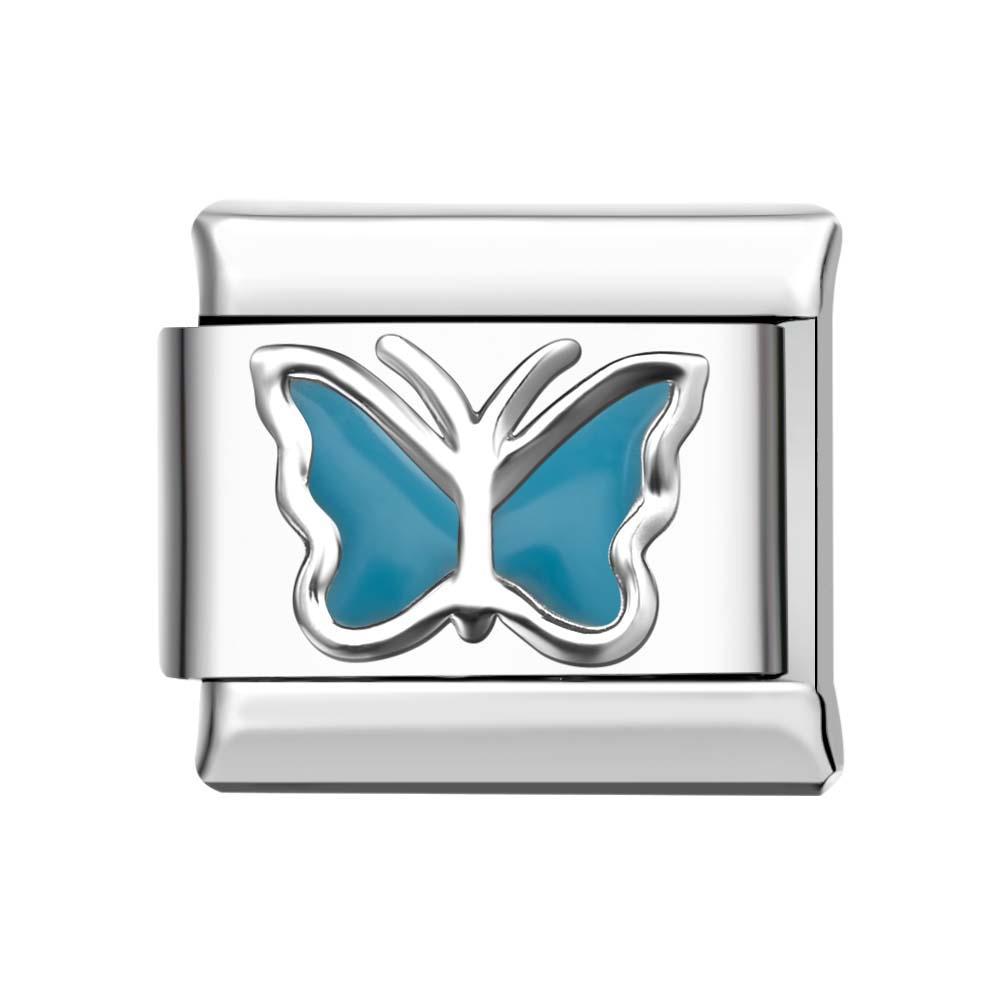 Mariposa Borde De Plata - Charm Italiano Azul Para Pulseras Italianas Charm Composable Link - soufeeles