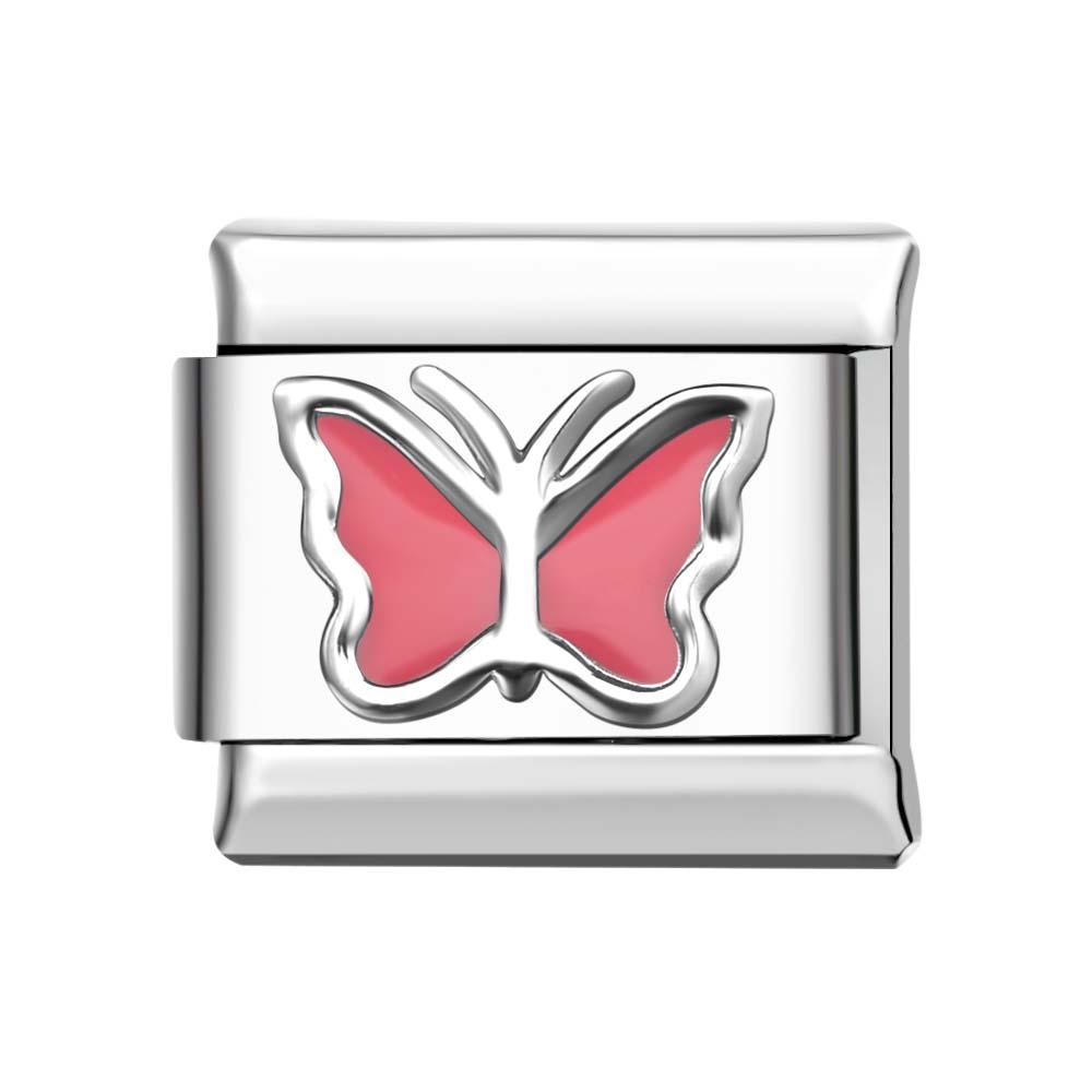 Mariposa Borde De Plata - Charm Italiano Rosa Para Pulseras Italianas Charm Composable Link - soufeeles