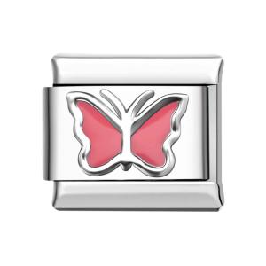 Mariposa Borde De Plata - Charm Italiano Rosa Para Pulseras Italianas Charm Composable Link