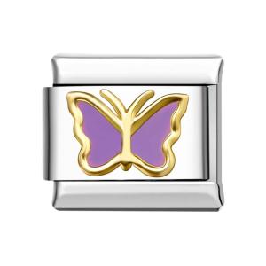 Charm Italiano Borde Dorado Mariposa - Morado Para Pulseras Italianas Charm Composable Link